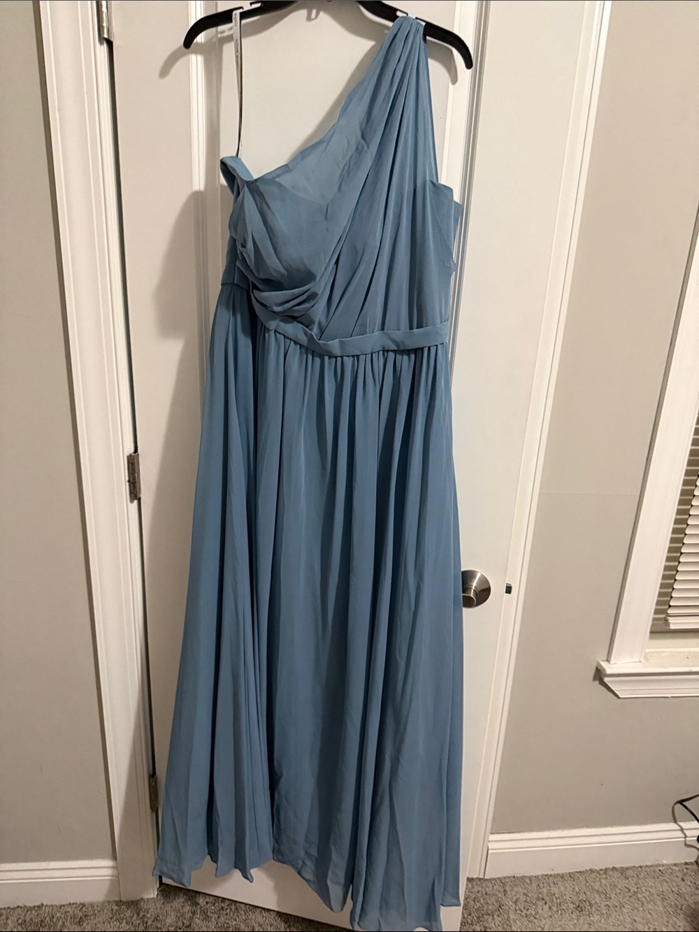 Asymmetric One-Shoulder Gown in Dusty Blue